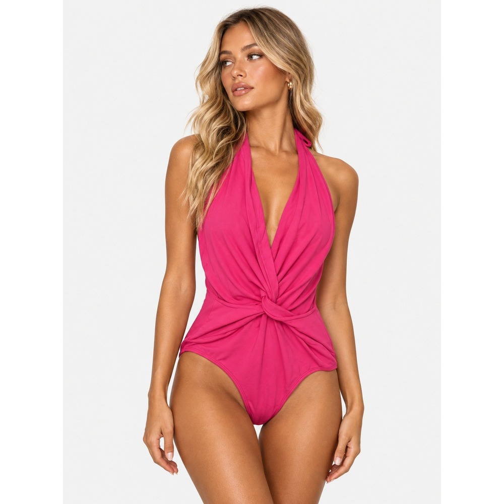 So De Mel Pink Twist Front Halter One Piece Swimsuit made in Brazil Size S